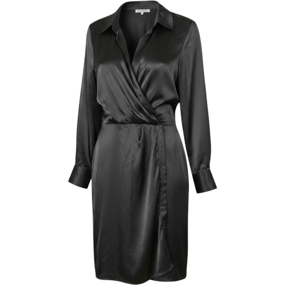 Reformation Alaine Silk Dress Black Wrap Front Long Sleeve Midi 24 NEW
